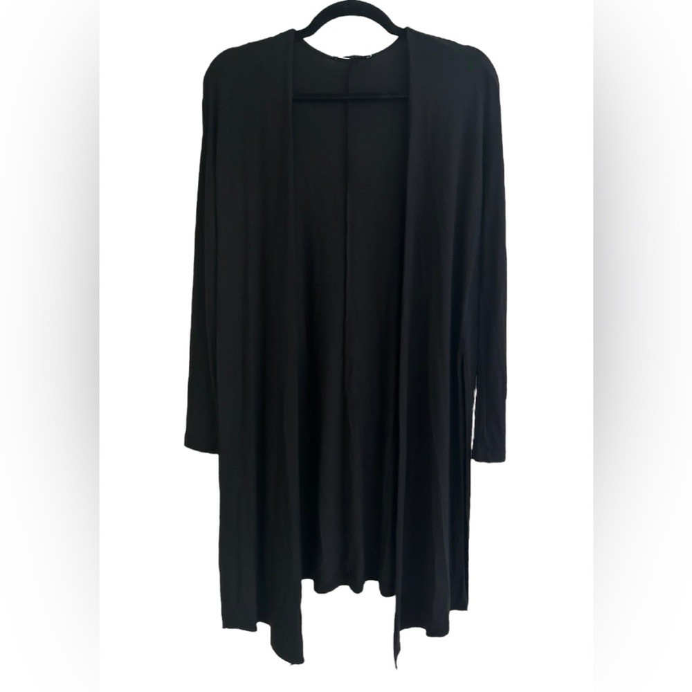 MM Lafleur Long Cardigan Women's Small‎ Black Open Front Side Slits Lightweight